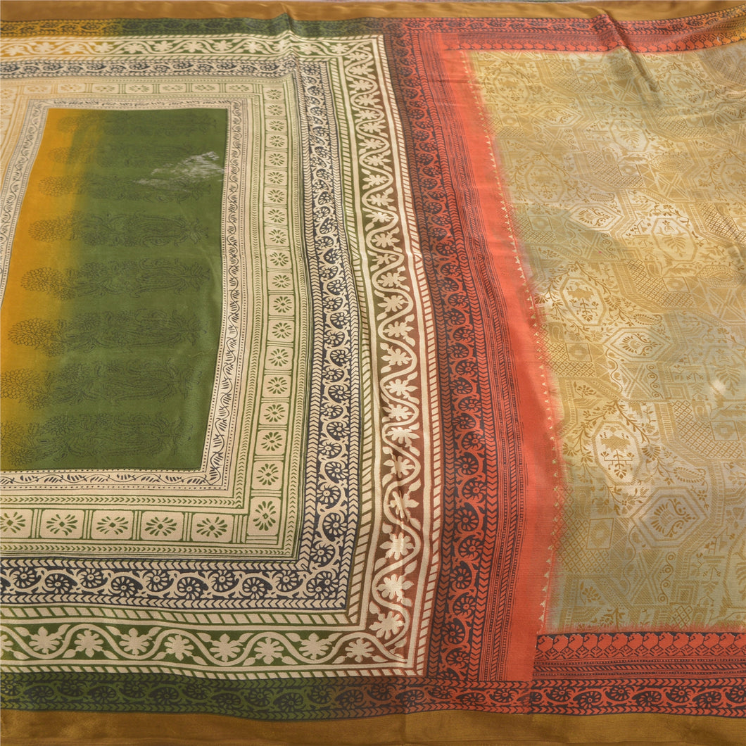 Sanskriti Vintage Multi Sarees Moss Crepe Printed Sari Floral 5yd Craft Fabric