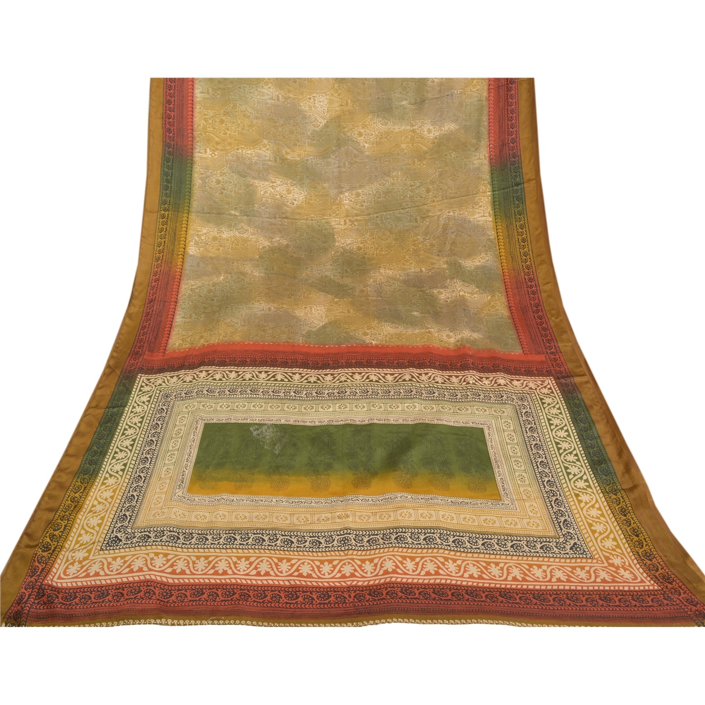 Sanskriti Vintage Multi Sarees Moss Crepe Printed Sari Floral 5yd Craft Sustainable Fabric