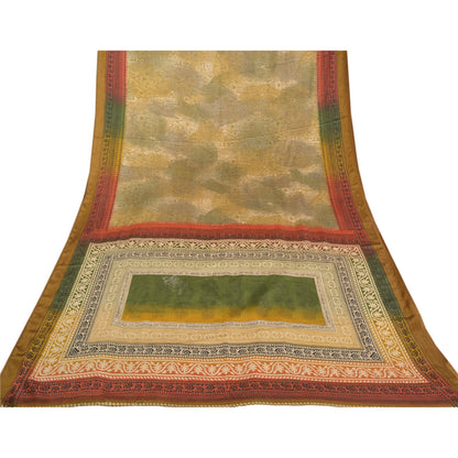 Sanskriti Vintage Multi Sarees Moss Crepe Printed Sari Floral 5yd Craft Sustainable Fabric