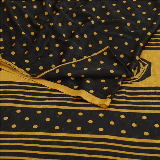 Sanskriti Vintage Black Sarees Moss Crepe Printed Sari Soft Floral Craft Sustainable Fabric