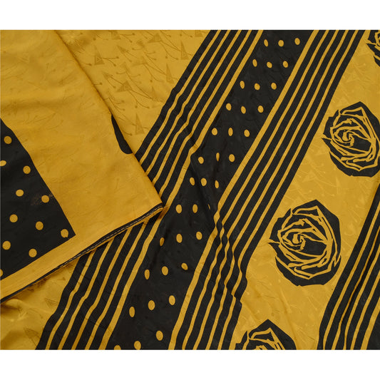 Sanskriti Vintage Black Sarees Moss Crepe Printed Sari Soft Floral Craft Sustainable Fabric