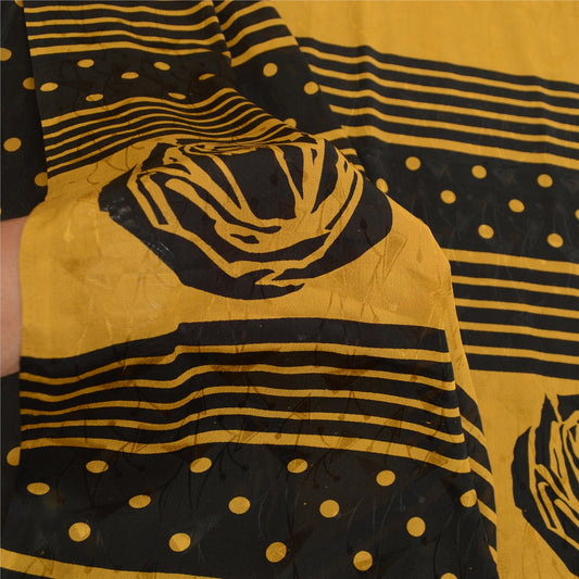 Sanskriti Vintage Black Sarees Moss Crepe Printed Sari Soft Floral Craft Sustainable Fabric