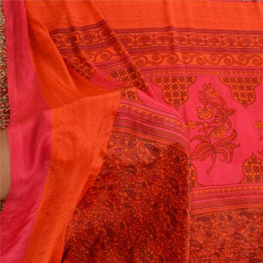 Sanskriti Vintage Red/Green Sarees Moss Crepe Floral Printed Craft Sustainable Fabric Sari