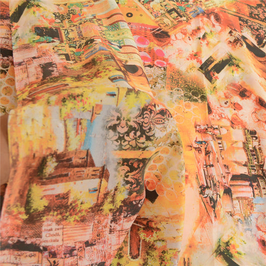 Sanskriti Vintage Multicolor Sarees Moss Crepe Floral Printed Craft Sustainable Fabric Sari