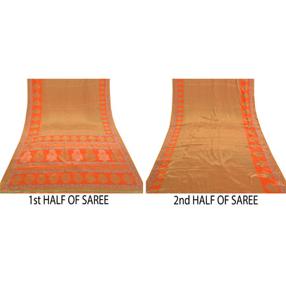 Sanskriti Vintage Orange Sarees Moss Crepe Printed Sari Soft Floral Craft Sustainable Fabric