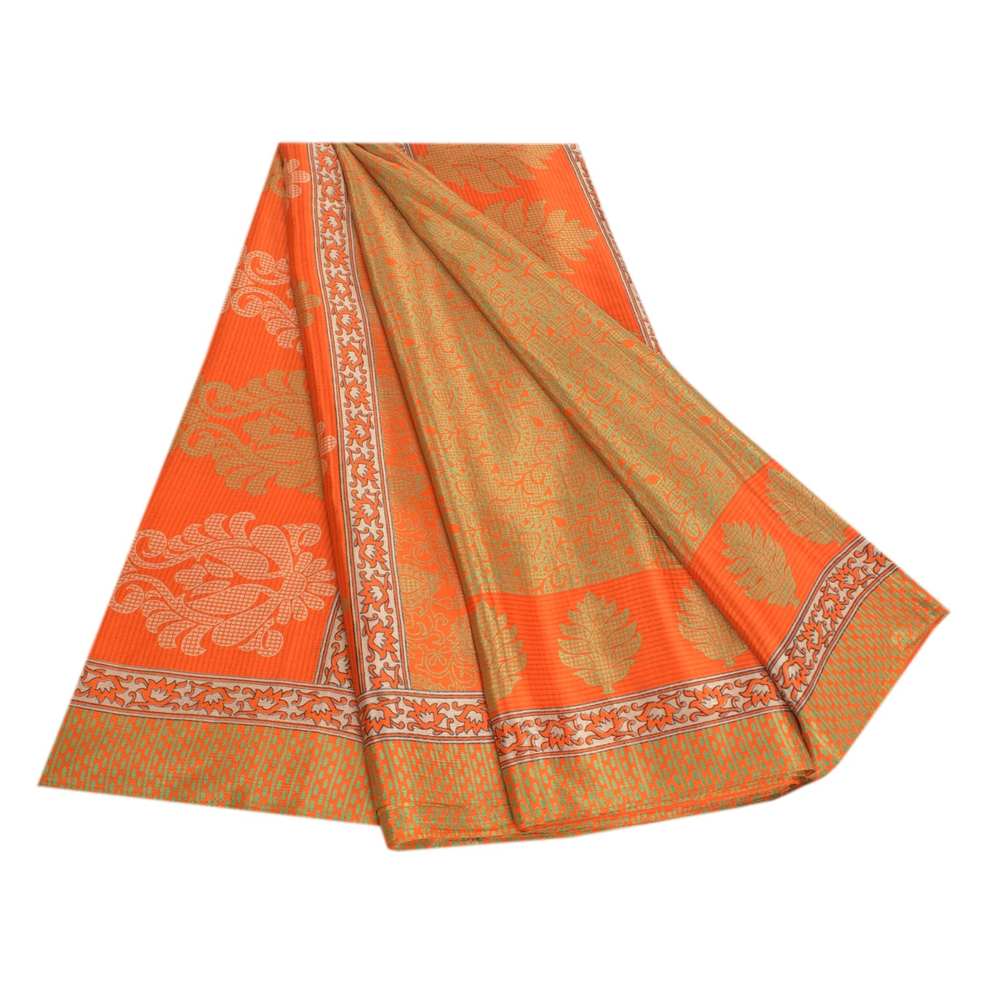 Sanskriti Vintage Orange Sarees Moss Crepe Printed Sari Soft Floral Craft Sustainable Fabric