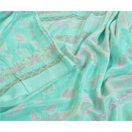 Sanskriti Vintage Light Blue Sarees Art Silk Floral Printed Craft Fabric Sari