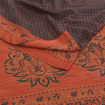 Sanskriti Vintage Black Sarees Moss Crepe Floral Printed Craft Sustainable Fabric Sari