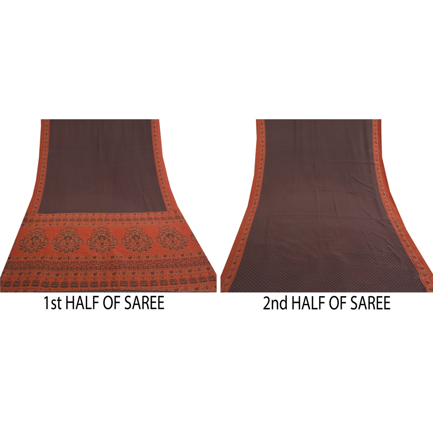 Sanskriti Vintage Black Sarees Moss Crepe Floral Printed Craft Sustainable Fabric Sari