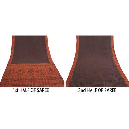 Sanskriti Vintage Black Sarees Moss Crepe Floral Printed Craft Sustainable Fabric Sari