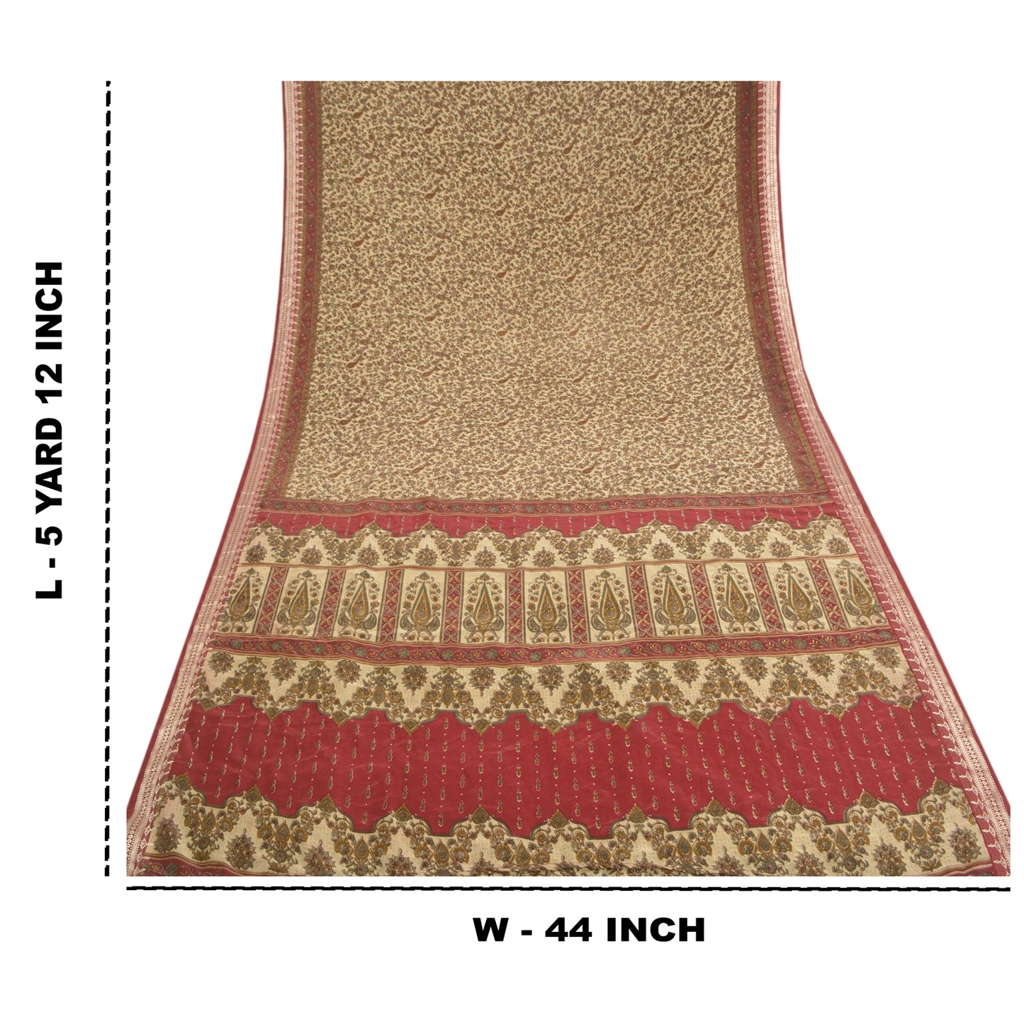 Sanskriti Vintage Ivory Sarees Indian Moss Crepe Printed Sari Soft Craft Sustainable Fabric