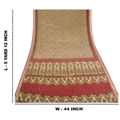 Sanskriti Vintage Ivory Sarees Indian Moss Crepe Printed Sari Soft Craft Sustainable Fabric