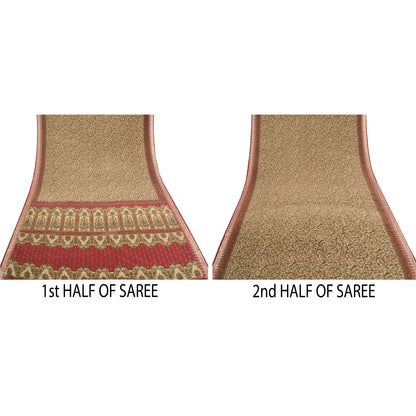 Sanskriti Vintage Ivory Sarees Indian Moss Crepe Printed Sari Soft Craft Sustainable Fabric