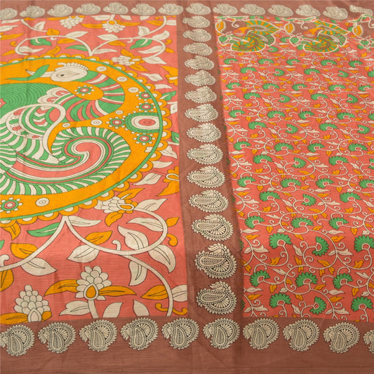 Sanskriti Vintage Red Peacock Sarees Moss Crepe Printed Sari Soft Craft Sustainable Fabric