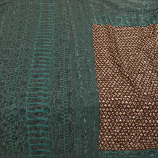 Sanskriti Vintage Black Sarees Moss Crepe Printed Floral Sari 5YD Craft Sustainable Fabric