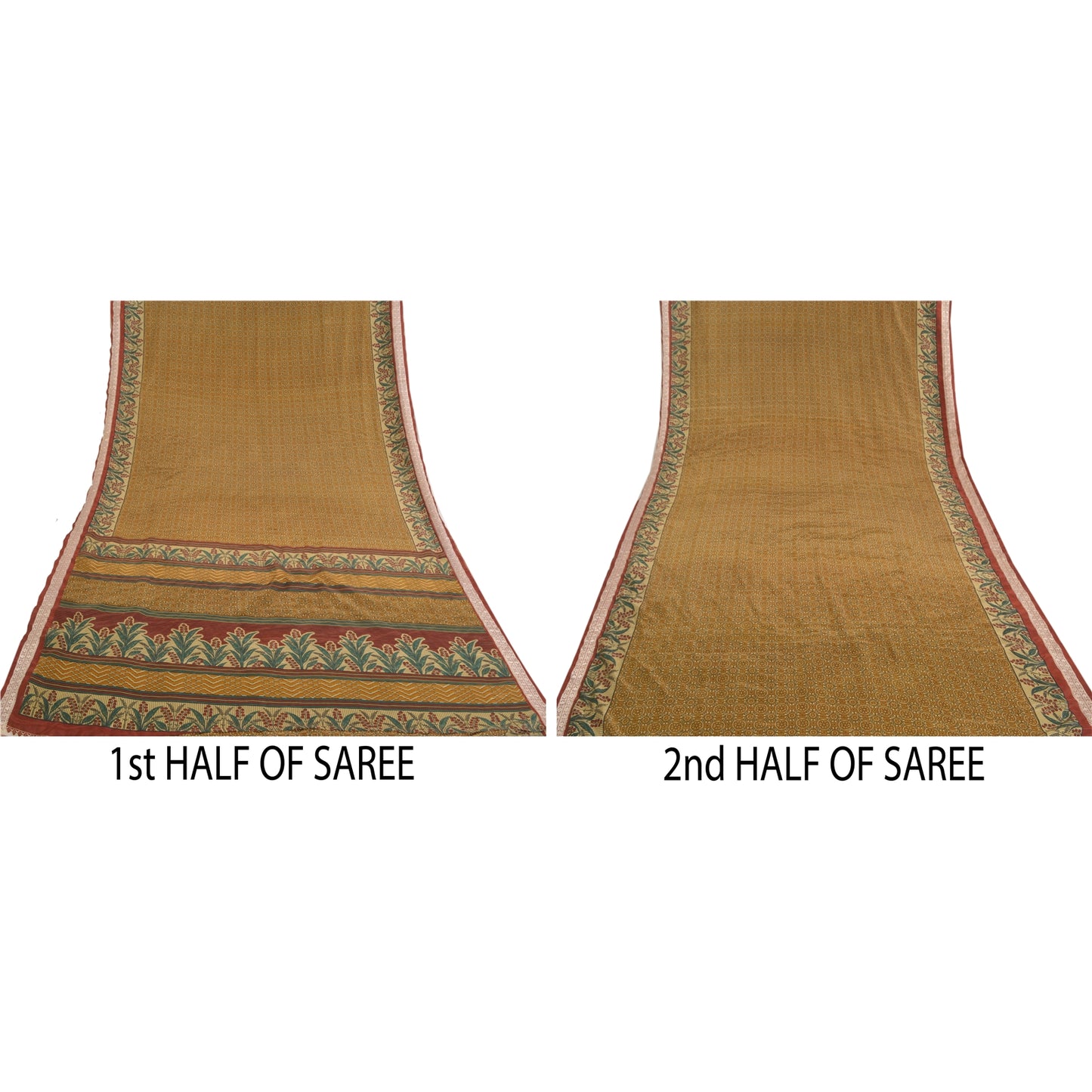 Sanskriti Vintage Brown Sarees Moss Crepe Printed Floral Sari Soft Craft Sustainable Fabric
