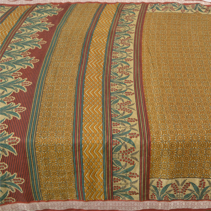 Sanskriti Vintage Brown Sarees Moss Crepe Printed Floral Sari Soft Craft Sustainable Fabric