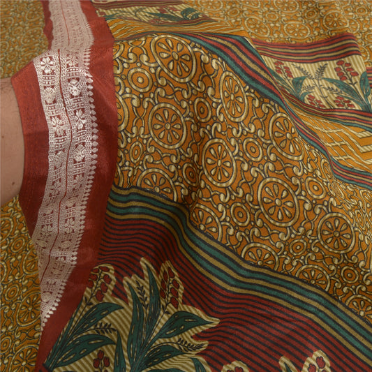 Sanskriti Vintage Brown Sarees Moss Crepe Printed Floral Sari Soft Craft Sustainable Fabric