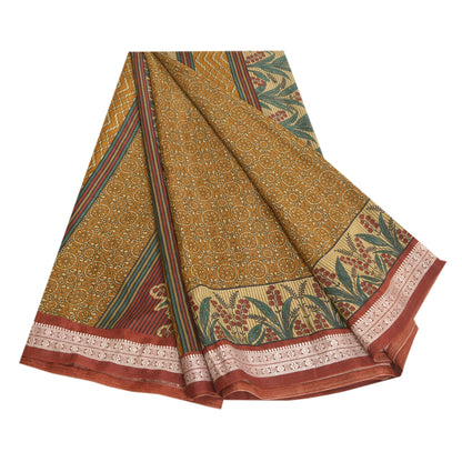 Sanskriti Vintage Brown Sarees Moss Crepe Printed Floral Sari Soft Craft Sustainable Fabric