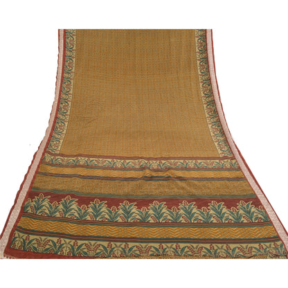 Sanskriti Vintage Brown Sarees Moss Crepe Printed Floral Sari Soft Craft Sustainable Fabric