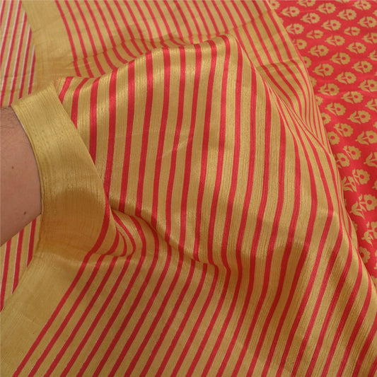 Sanskriti Vintage Red Indian Printed Sarees Moss Crepe Floral Sari Craft Sustainable Fabric