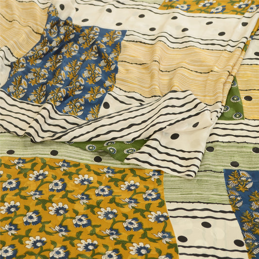 Sanskriti Vintage Sarees From India Multi Moss Crepe Sari Printed Craft Sustainable Fabric