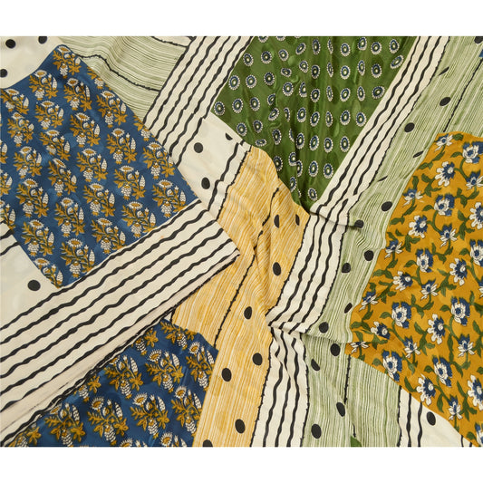 Sanskriti Vintage Sarees From India Multi Moss Crepe Sari Printed Craft Sustainable Fabric
