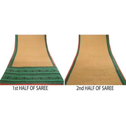 Sanskriti Vintage Sarees Indian Beige Moss Crepe Sari Printed Soft Craft Sustainable Fabric