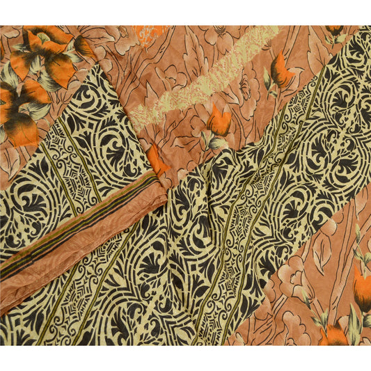 Sanskriti Vintage Sarees Indian Multi Moss Crepe Sari Printed Soft Craft Sustainable Fabric