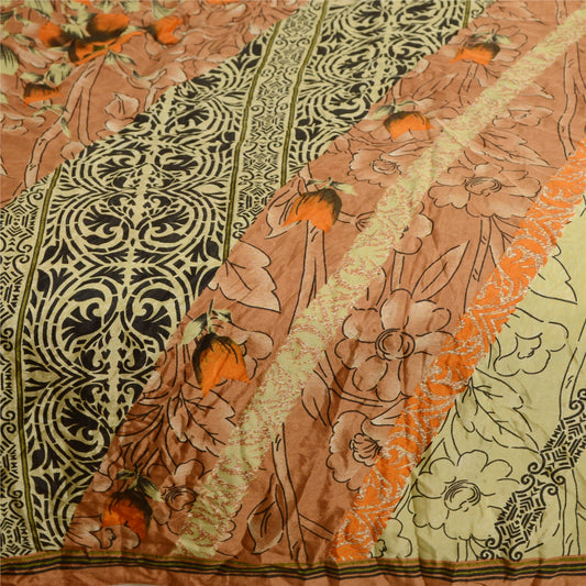 Sanskriti Vintage Sarees Indian Multi Moss Crepe Sari Printed Soft Craft Sustainable Fabric