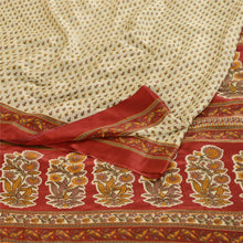 Load image into Gallery viewer, Sanskriti Vintage Sarees Cream Moss Crepe Sari Printed Floral 5yd Craft Fabric
