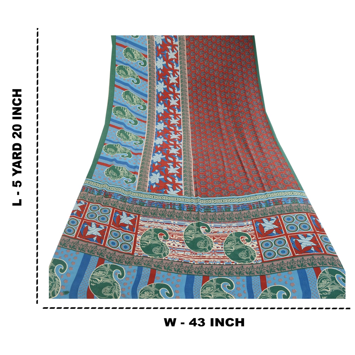 Sanskriti Vintage Sarees Indian Red Moss Crepe Printed Sari Floral Craft Sustainable Fabric