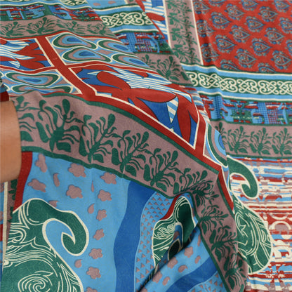Sanskriti Vintage Sarees Indian Red Moss Crepe Printed Sari Floral Craft Sustainable Fabric