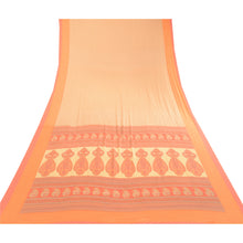 Load image into Gallery viewer, Sanskriti Vintage Sarees Cream Moss Crepe Block Printed Sari Soft Craft Fabric
