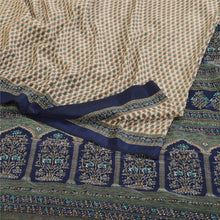 Load image into Gallery viewer, Sanskriti Vintage Sarees Cream Block Printed Mukesh Work Moss Crepe Sari Fabric
