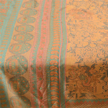 Load image into Gallery viewer, Sanskriti Vintage Sarees Saffron Moss Crepe Floral Printed Sari 5yd Craft Fabric
