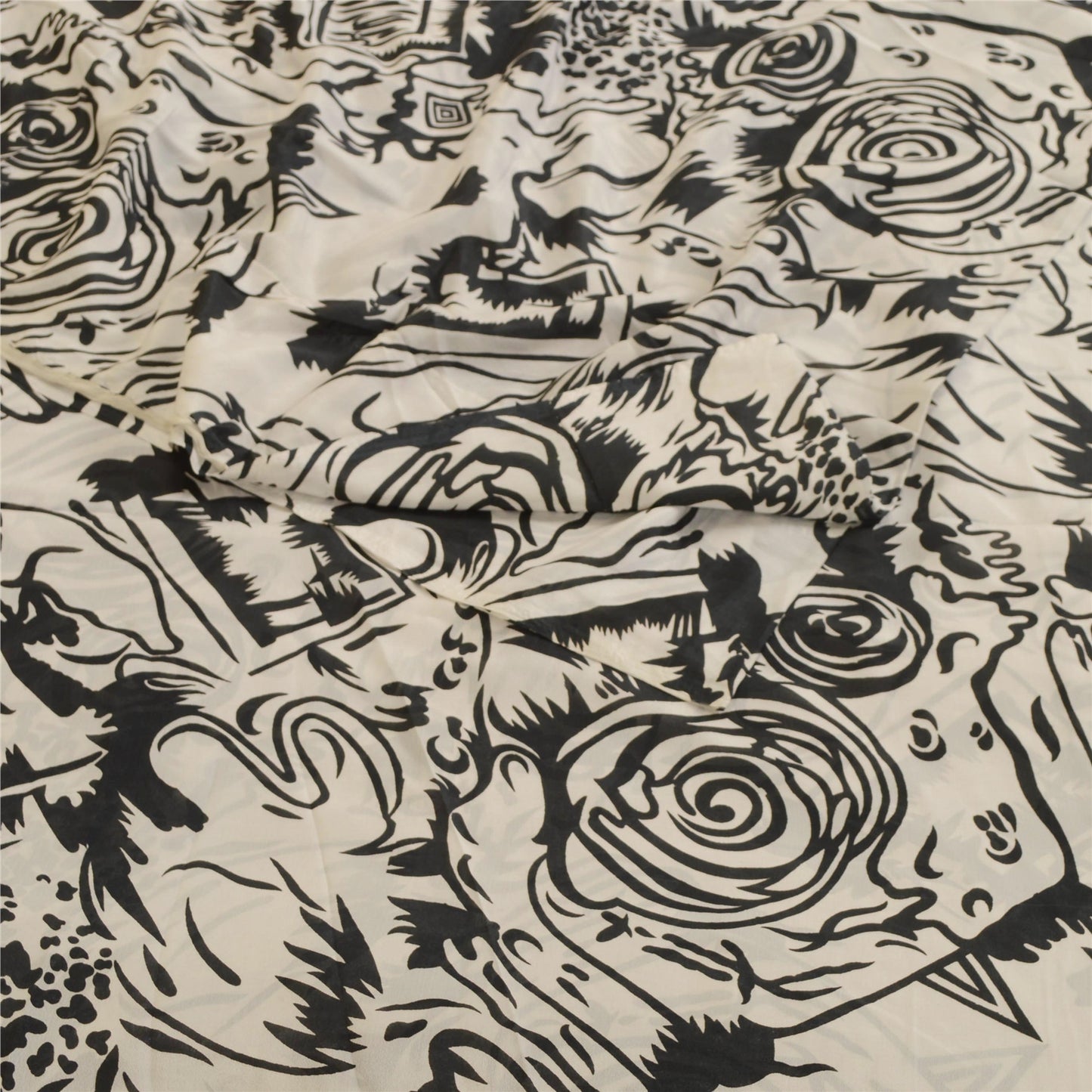 Sanskriti Vintage Sarees Indian Ivory Artificial Silk Printed Sari Craft Sustainable Fabric