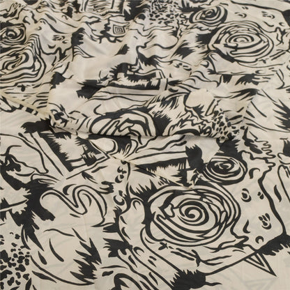 Sanskriti Vintage Sarees Indian Ivory Artificial Silk Printed Sari Craft Sustainable Fabric