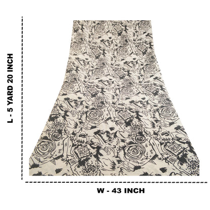 Sanskriti Vintage Sarees Indian Ivory Artificial Silk Printed Sari Craft Sustainable Fabric