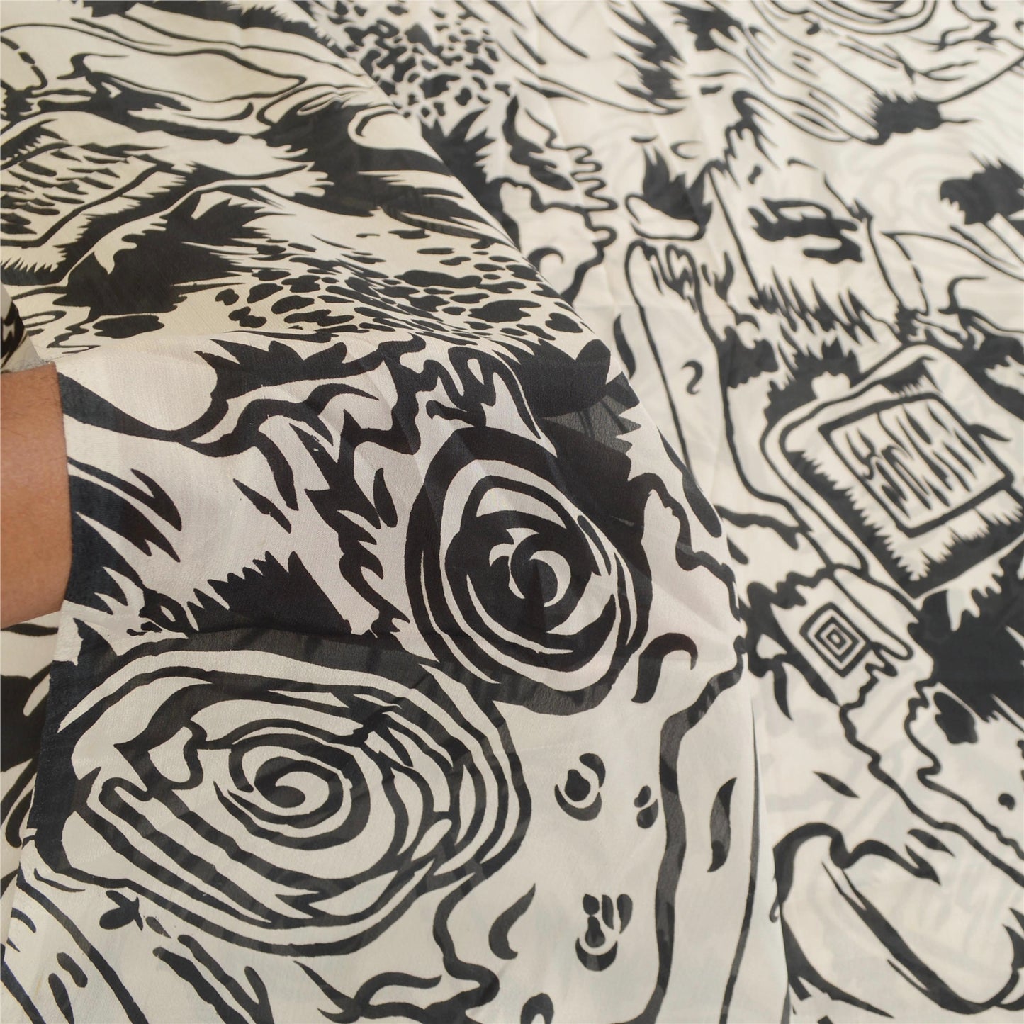 Sanskriti Vintage Sarees Indian Ivory Artificial Silk Printed Sari Craft Sustainable Fabric