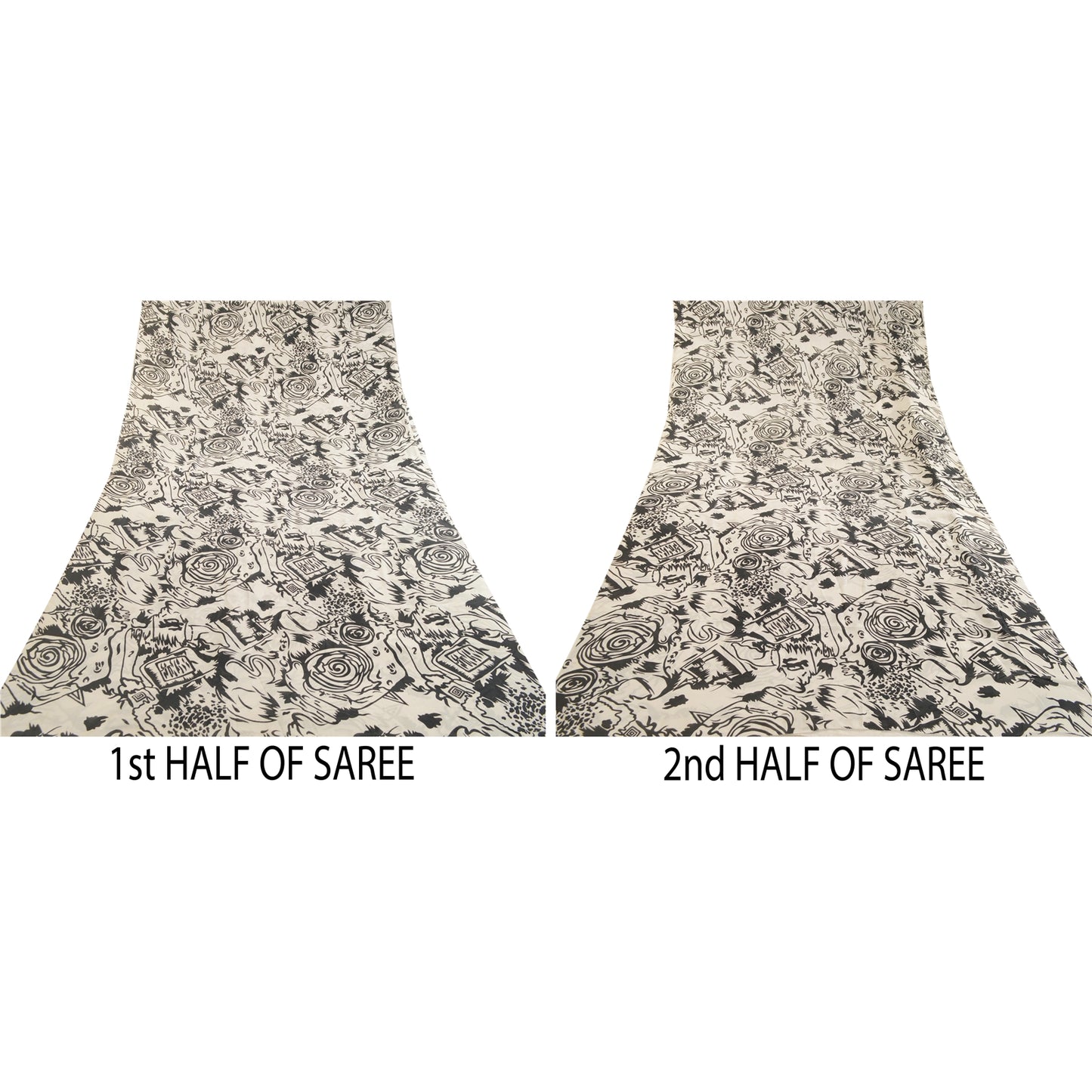 Sanskriti Vintage Sarees Indian Ivory Artificial Silk Printed Sari Craft Sustainable Fabric