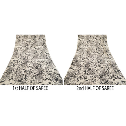 Sanskriti Vintage Sarees Indian Ivory Artificial Silk Printed Sari Craft Sustainable Fabric