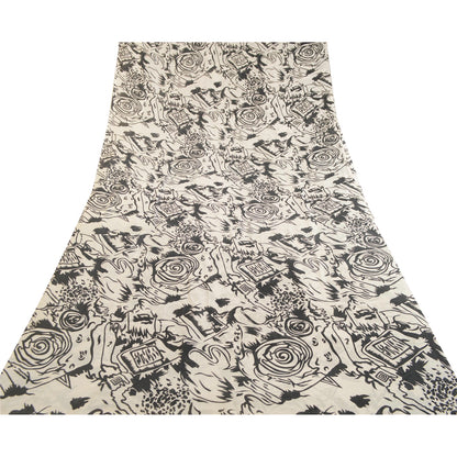 Sanskriti Vintage Sarees Indian Ivory Artificial Silk Printed Sari Craft Sustainable Fabric