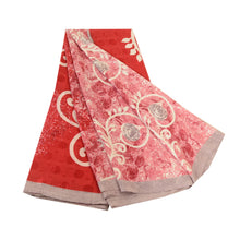 Load image into Gallery viewer, Sanskriti Vintage Sarees Indian Red Printed Moss Crepe Sari Soft Craft Fabric
