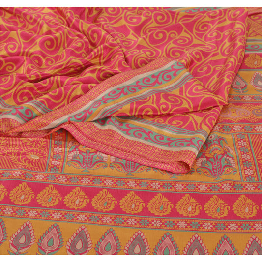 Sanskriti Vintage Orange Sarier Mos Crepe Trykt Sari 5 Yard Håndværk Dekoration Bæredygtigt Stoff