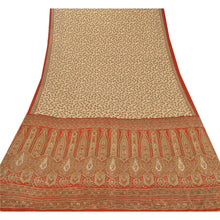 Load image into Gallery viewer, Sanskriti Vintage Craft Decor Fabric Cream Sarees Moss Crepe 5 Yd Printed Sari
