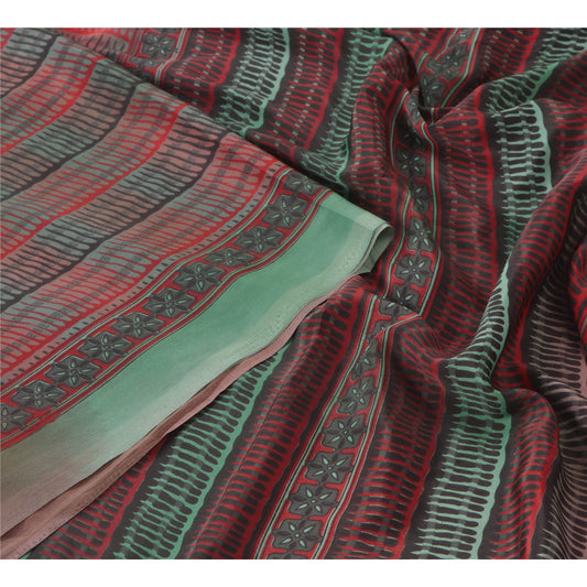Sanskriti Vintage Sorte Sarier Mos Crepe Trykt Sari 5 Yard Håndværk Dekoration Bæredygtigt Stoff