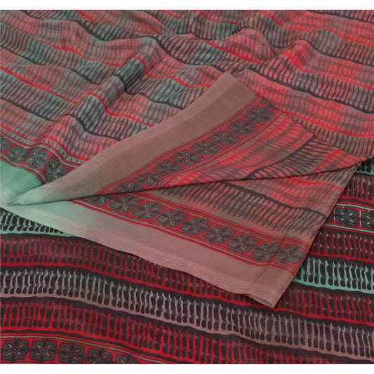 Sanskriti Vintage Sorte Sarier Mos Crepe Trykt Sari 5 Yard Håndværk Dekoration Bæredygtigt Stoff