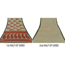 Load image into Gallery viewer, Sanskriti Vintage Cream Sarees Moss Crepe Printed Sari Decor 5 Yd Craft Fabric
