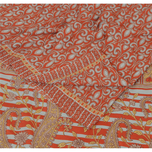 Sanskriti Vintage Red Sarees Moss Crepe Printed Sari Soft Decor 5Yd Craft Sustainable Fabric